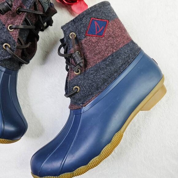 Sperry Womens Size 8 Saltwater Varsity Striped Duck Boots Rain Boots Wool - Picture 6 of 11